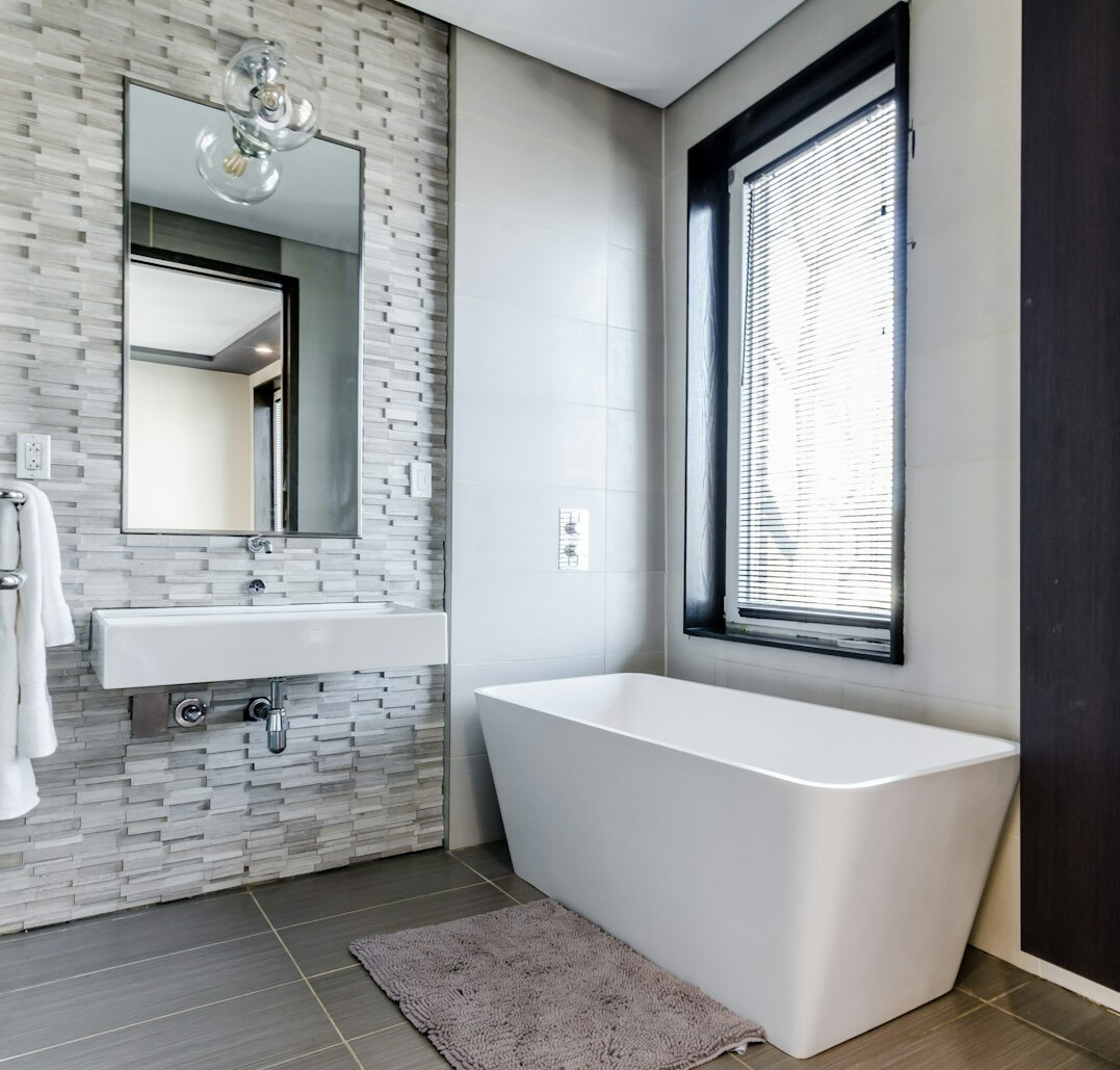 Bright modern bathroom with a freestanding bathtub